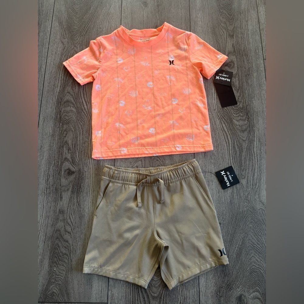 Hurley Orange T-Shirt and Tan Shorts Set